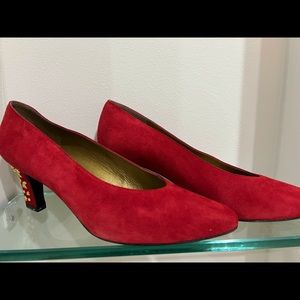 Vintage Red Suede Stuart Weitzman Studded Heels